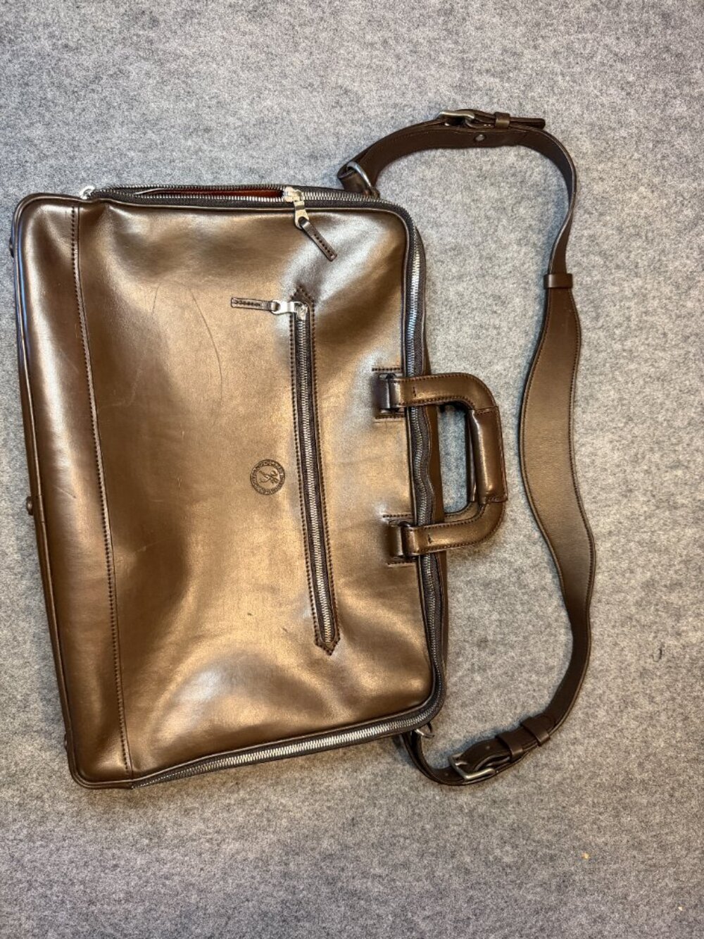 Glaser Designs Brown Saddle Leather Briefcase Travel Bag Rare USA - Picture 2 of 15